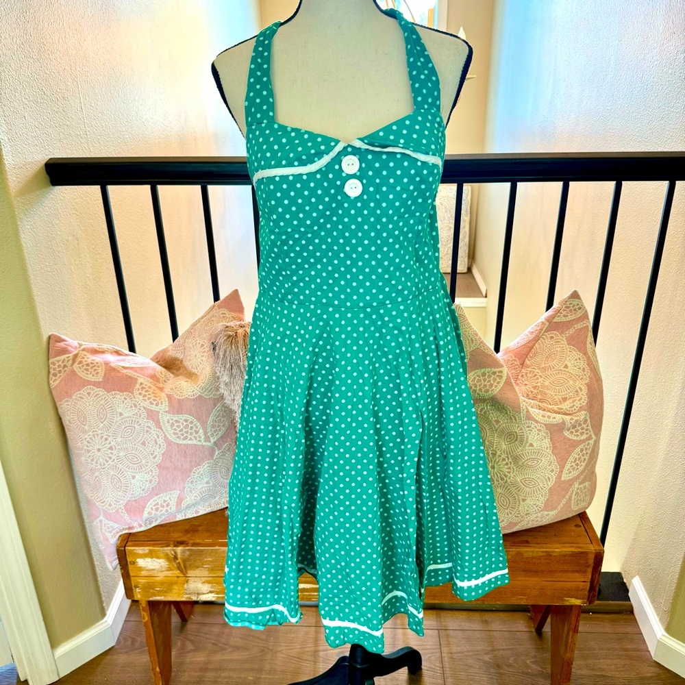 Sara halter top retro vintage polka dot dress mint green